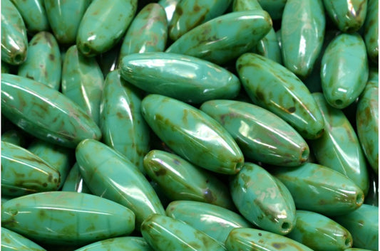 Peeled Olive beads, Turquoise Picasso (63130-43400), Glass, Czech Republic