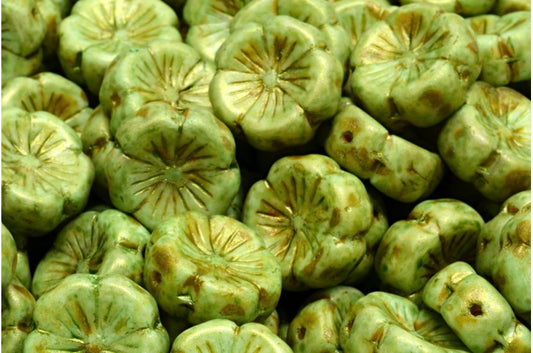 Hawaiian Flower Beads, White Brown Luster Spotted (02010-65326), Glass, Czech Republic