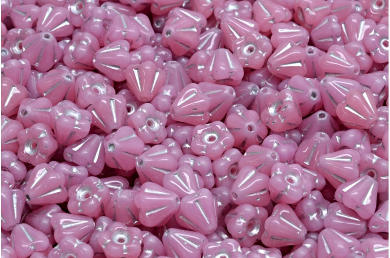 Bell Flower Beads, Opal Pink Silver Lined (71400-54301), Glass, Czech Republic