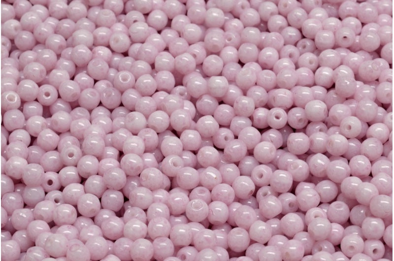 Round Druck Beads, White Opal Light Fuchsia Pink (02020-34306), Glass, Czech Republic