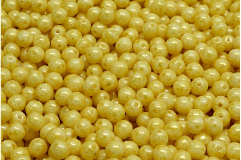 OUTLET 10 grams Round Druck Beads, 4 x 4 mm, White Opal Light Yellow (02020-34302), Glass, Czech Republic