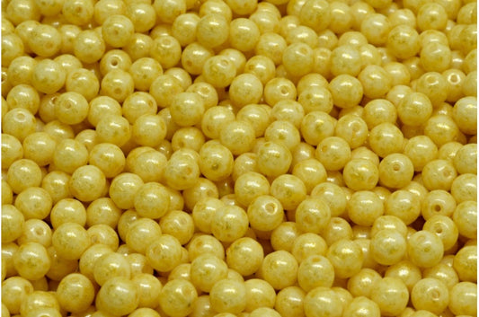 OUTLET 10 grams Round Druck Beads, 4 x 4 mm, White Opal Light Yellow (02020-34302), Glass, Czech Republic