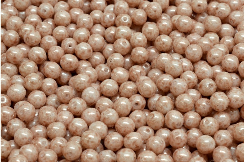 Round Druck Beads, White Opal Pink Beige (02020-34303), Glass, Czech Republic