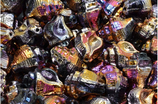 奥特莱斯 10 克 Murex 贝壳珠，15 x 12 毫米，黑色 Sliperit Full（2X 侧面）(23980-29503)，玻璃，捷克共和国