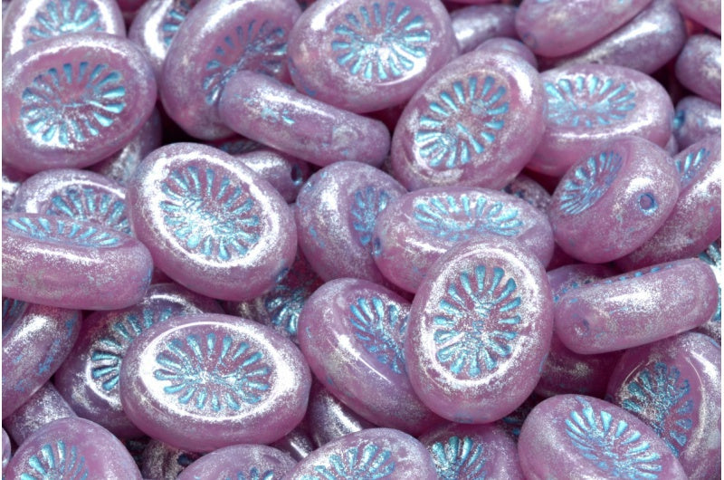 Kiwi Beads, Opal Pink Silver Gray Light Blue Lined (71010-34301-43811), Glass, Czech Republic