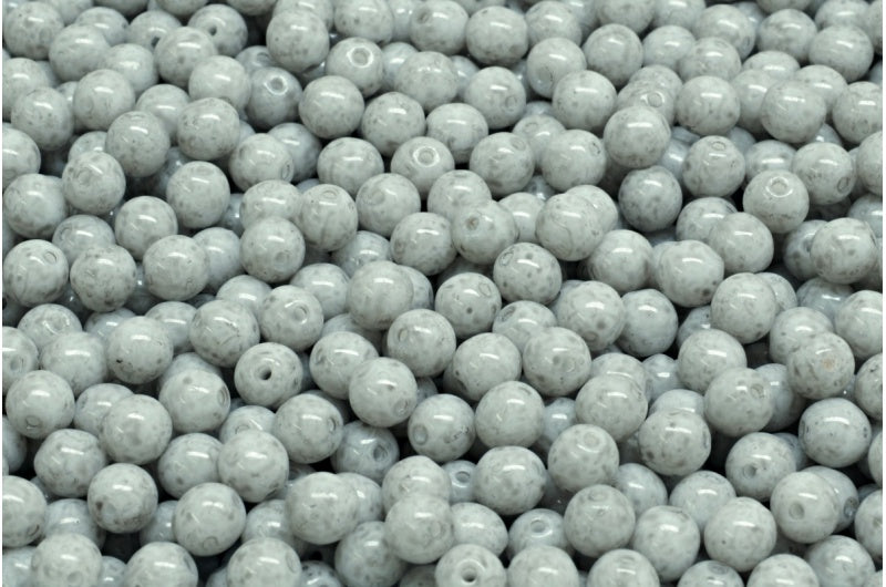 Round Druck Beads, White Opal 34312 (02020-34312), Glass, Czech Republic