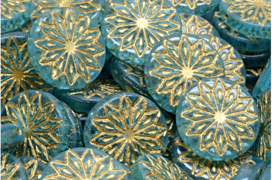 OUTLET 10 Gramm Origami-Blumenperlen, Transparent Aqua Gold Lined (60000-54302), Glas, Tschechische Republik