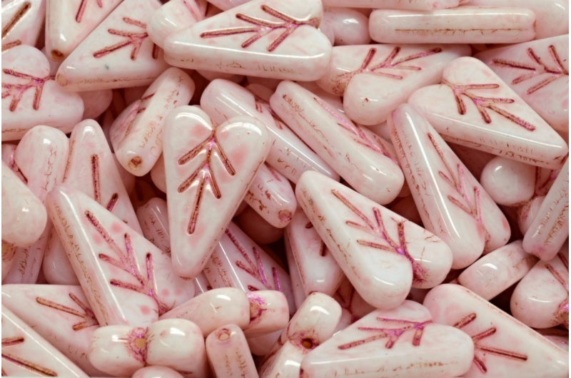 Heart Leaf Bead, White Pink Lined Light Pink (02010-43807-34304), Glass, Czech Republic