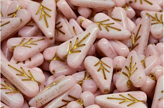 Heart Leaf Bead, White Gold Lined Light Pink (02010-54302-34304), Glass, Czech Republic