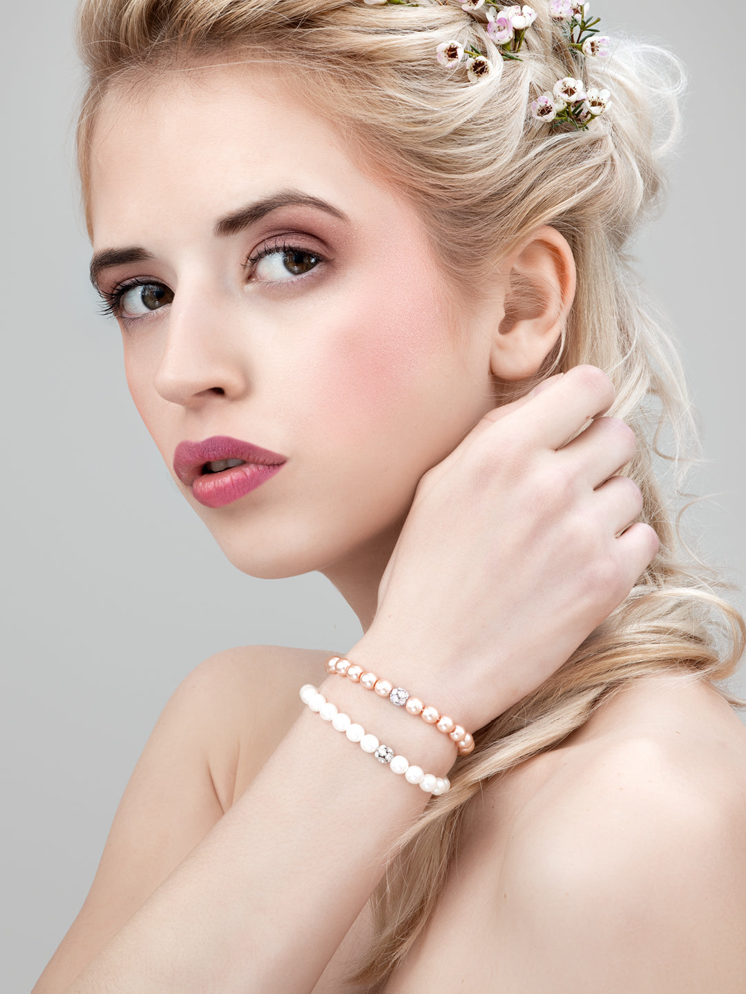 Bracelet Velvet Pearl Rhodium Plated Jewelry, Czech Crystal Glass Preciosa, Pearl Glass Beads Preciosa, Czech Bohemia PRECIOSA BEAUTY Jewelry, Crystal Clear / White