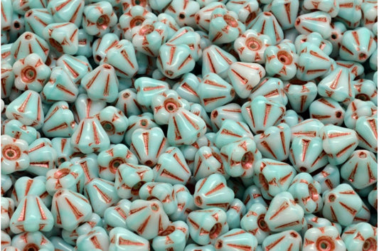 Bell Flower Beads, Light Green Copper Lined (07524-43806), Glass, Czech Republic