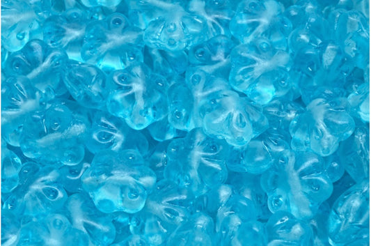 アウトレット 10グラム フォークロアフラワービーズ、11 x 11 mm、クリスタルマットライトアクアブルー（00030-84100-34308）、ガラス、チェコ共和国