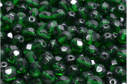 OUTLET 150 g runde, facettierte, feuerpolierte Perlen, transparentes Grün B (50140-B), Glas, Tschechische Republik