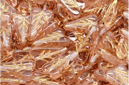 Heart Leaf Bead, Transparent Pink Gold Lined (70120-54302), Glass, Czech Republic