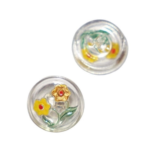 1 pcs Hand Painted Glass Buttons with ornament, size 8 (18 mm), Glass, Czech Republic