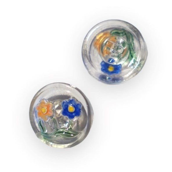 1個 手描きガラスボタン（飾り付き）、サイズ8（18 mm）、ガラス、チェコ共和国
