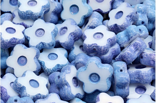 奥特莱斯 10克 台面切割五瓣简单花形珠子，带点，13 x 13毫米，白色 4325 (02010-04325)，玻璃，捷克共和国