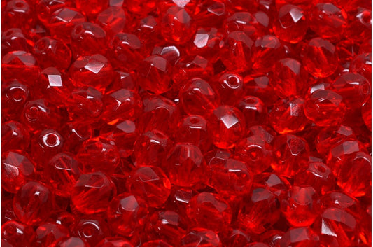 Faceted Round Fire Polished Beads, Ruby Red (90080), Glass, Czech Republic