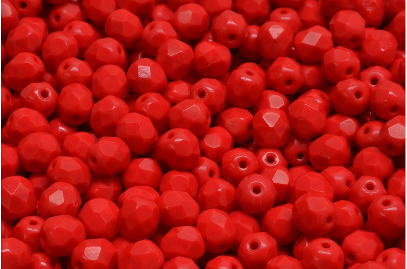 Faceted Round Fire Polished Beads, Opaque Red (93200), Glass, Czech Republic