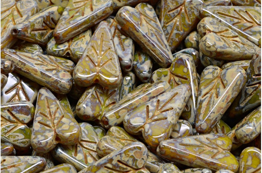 OUTLET 10 grams Heart Leaf Bead, 81230 Travertin (81230-86800), Glass, Czech Republic
