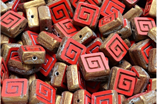 Table Cut Celtic Square Beads, Opaque Red Brass (93200-90215), Glass, Czech Republic