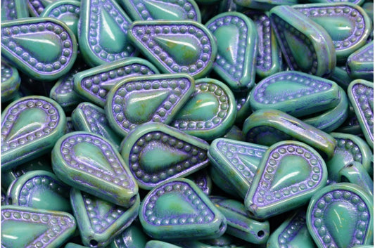 フィリグリーティアドロップビーズ、ターコイズトラバーチン 43810 (63130-86800-43810)、ガラス、チェコ共和国