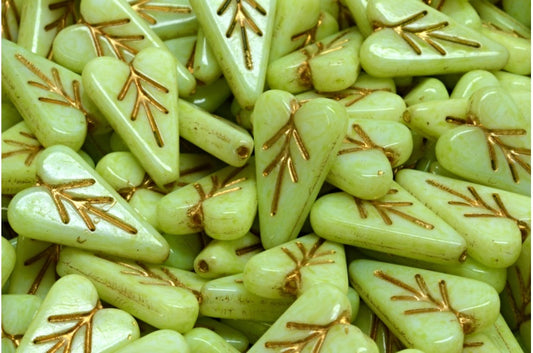 OUTLET 10 grams Heart Leaf Bead, 16 x 11 mm, White Gold Lined Light Green (02010-54302-34310), Glass, Czech Republic