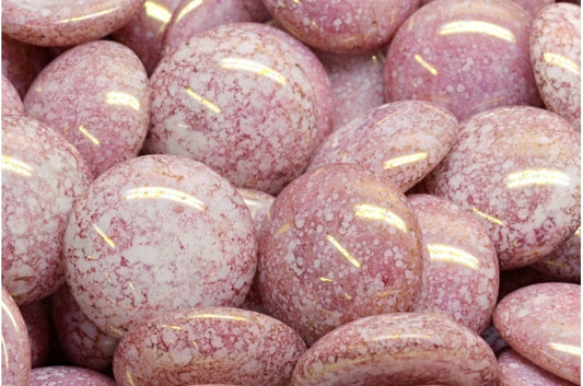 OUTLET 10 克凸圆形珠子，18 x 18 毫米，白色赤土紫罗兰色 (02010-15496)，玻璃，捷克共和国