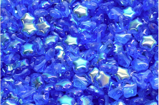 Flat Star Beads, Cobalt Ab (30050-28701), Glass, Czech Republic