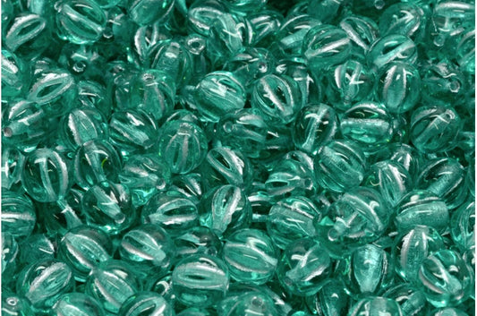 メロンビーズ、透明アクアシルバーライン（60200-54301）、ガラス、チェコ共和国