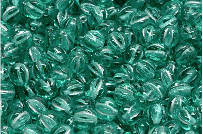 OUTLET 10 grams Melon Beads, 6 x 6 mm, Transparent Aqua Silver Lined (60200-54301), Glass, Czech Republic