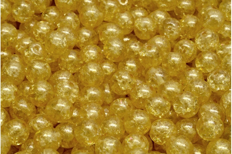 Round Druck Beads, Crystal Cracked Light Yellow (00030-85500-34302), Glass, Czech Republic