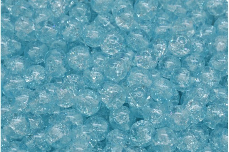 Round Druck Beads, Crystal Cracked Light Aqua Blue (00030-85500-34308), Glass, Czech Republic