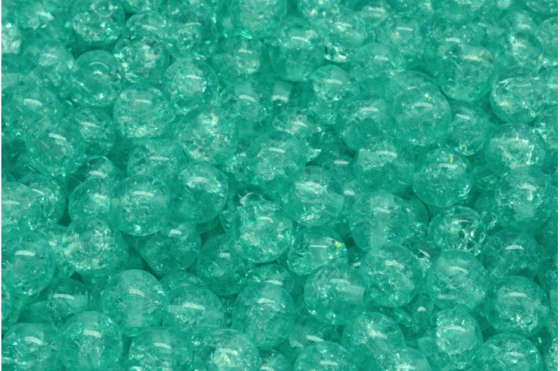 ラウンドドラックビーズ、クリスタルクラックライトターコイズ（00030-85500-34309）、ガラス、チェコ共和国