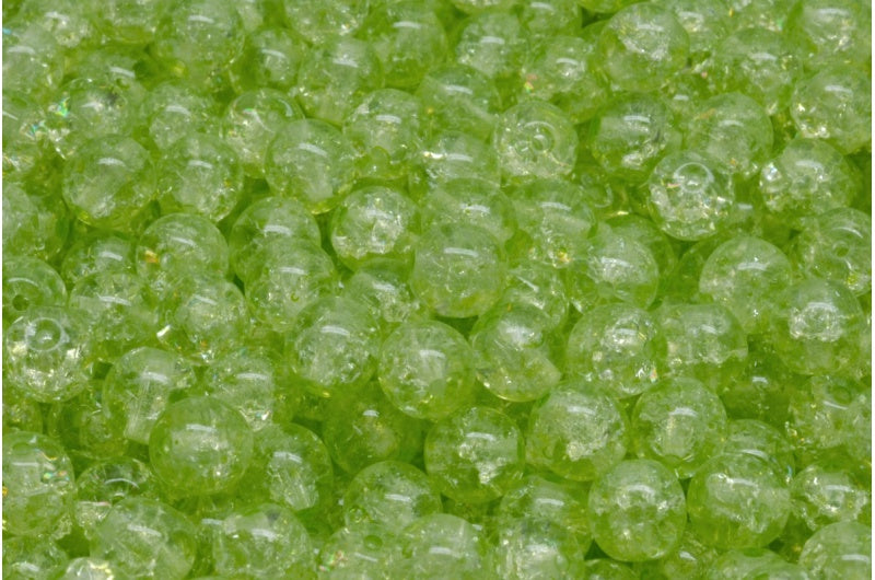 Round Druck Beads, Crystal Cracked Light Green (00030-85500-34310), Glass, Czech Republic