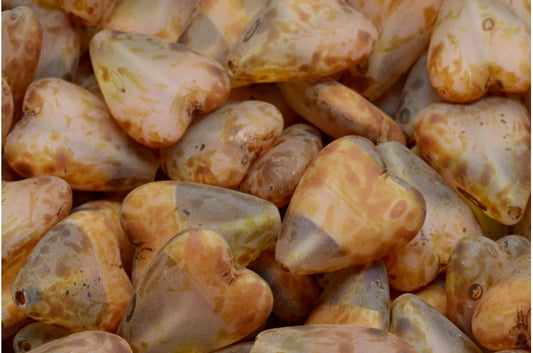 細長いハートビーズ、ピンクトラバーチンマット（R0742-86800-84100）、ガラス、チェコ共和国