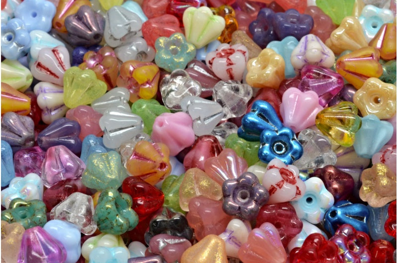 Bell Flower Beads, 1 Mixed Colors (00001-mix), Glass, Czech Republic