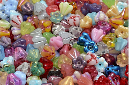 Bell Flower Beads, 1 Mixed Colors (00001-mix), Glass, Czech Republic