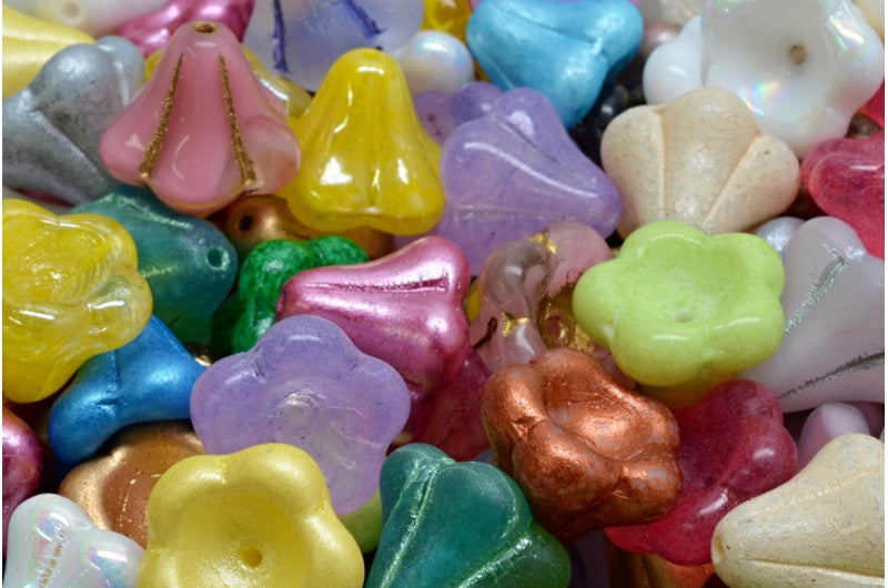 Bell Flower Beads, 1 Mixed Colors (00001-mix), Glass, Czech Republic
