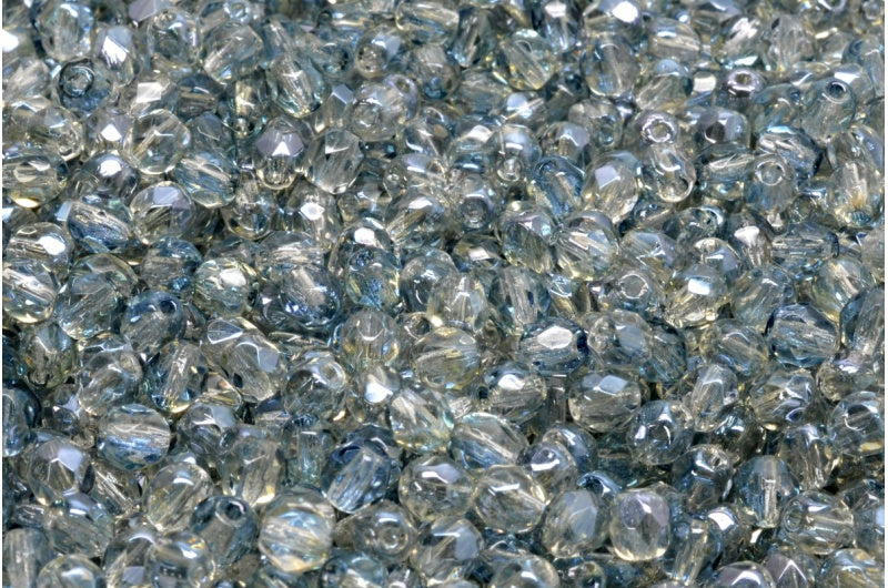 Faceted Round Fire Polished Beads, Crystal Gray Blue Shade (00030-23701), Glass, Czech Republic