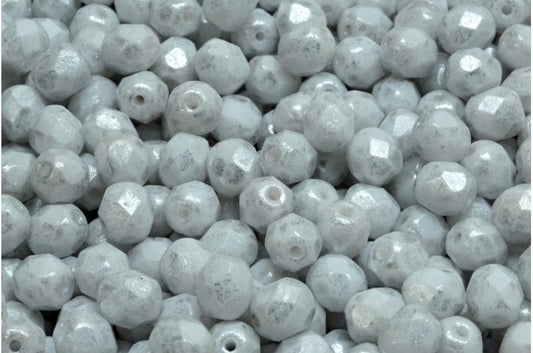 ファセットラウンドファイアポリッシュビーズ、チョークホワイトシルバーグレー（03000-34301）、ガラス、チェコ共和国