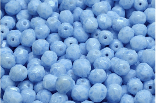 Faceted Round Fire Polished Beads, Chalk White Light Blue (03000-34307), Glass, Czech Republic
