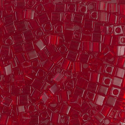 Quadratische Miyuki-Perlen, Transparent Red (Nr. 0141), Glas, Japan 