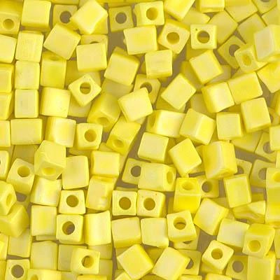 Miyuki Square Beads, Opaque Yellow Matted AB (# 0404FR), Glass, Japan