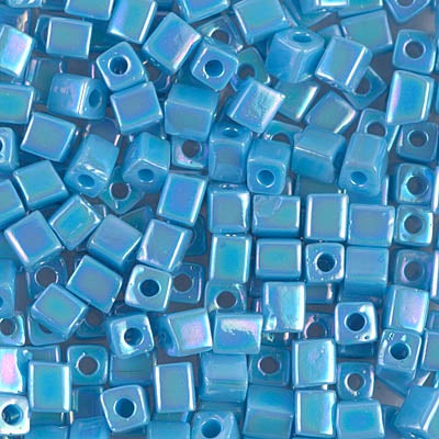 Miyuki Square Beads, Opaque Turquoise Blue AB (# 0413R), Glass, Japan