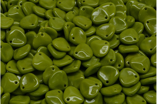 Rose Petal Beads, Opaque Green (53410), Glass, Czech Republic