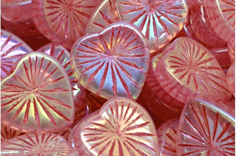 OUTLET 10 grams Kiwi Heart Beads, 18 x 18 mm, Crystal Ab Full (2X Side) Red Lined (00030-28703-43808), Glass, Czech Republic