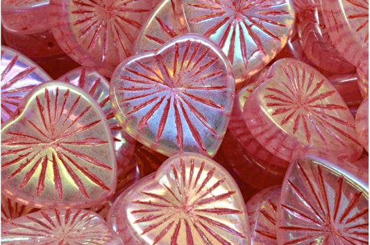 OUTLET 10 grams Kiwi Heart Beads, 18 x 18 mm, Crystal Ab Full (2X Side) Red Lined (00030-28703-43808), Glass, Czech Republic