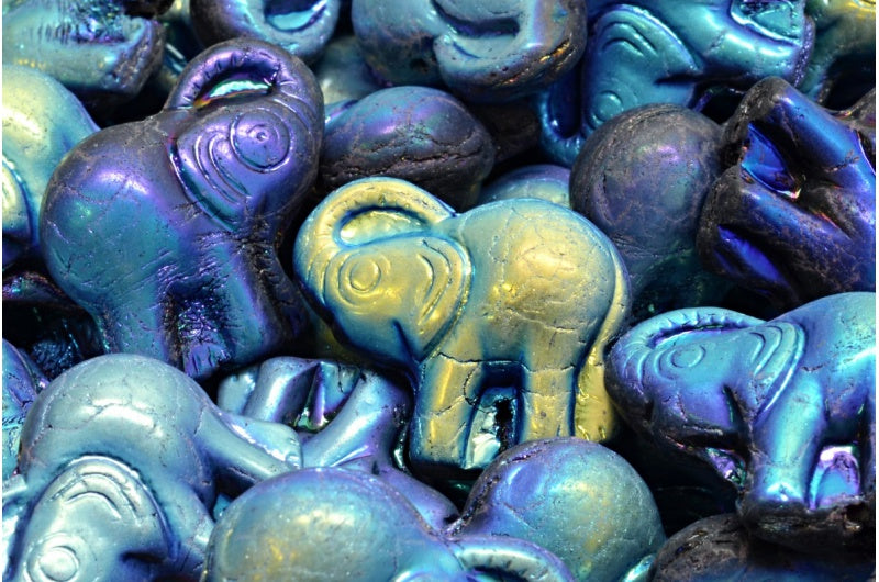 Elephant Beads, Black Ab Full (2X Side) (23980-28703), Glass, Czech Republic