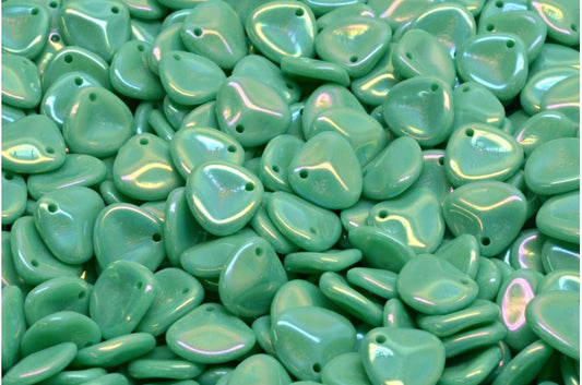 Rose Petal Beads, Opaque Green Rainbow Iris (53130-21405), Glass, Czech Republic